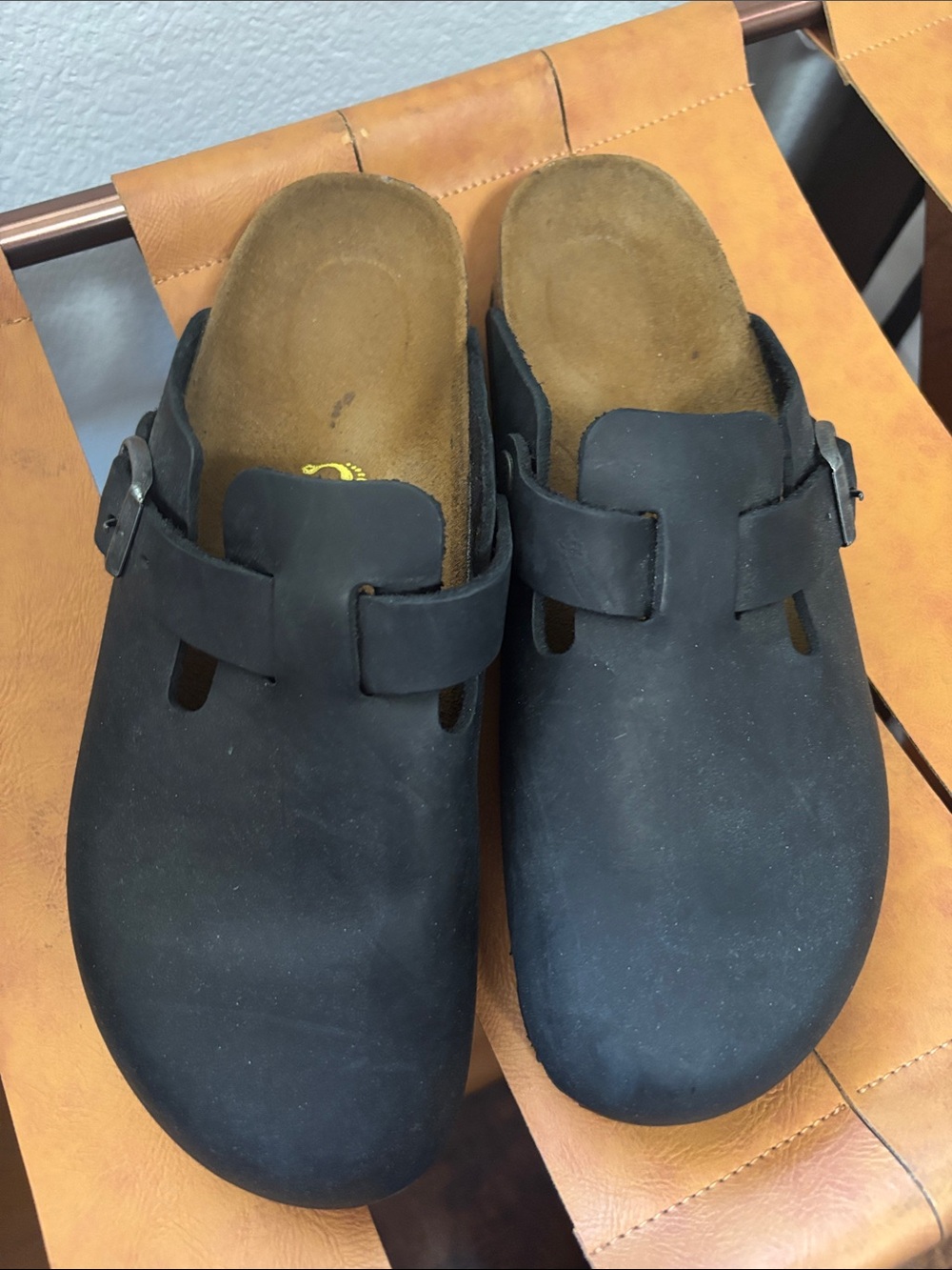 Birkenstock Black Nubuck Boston Clogs with Buckle